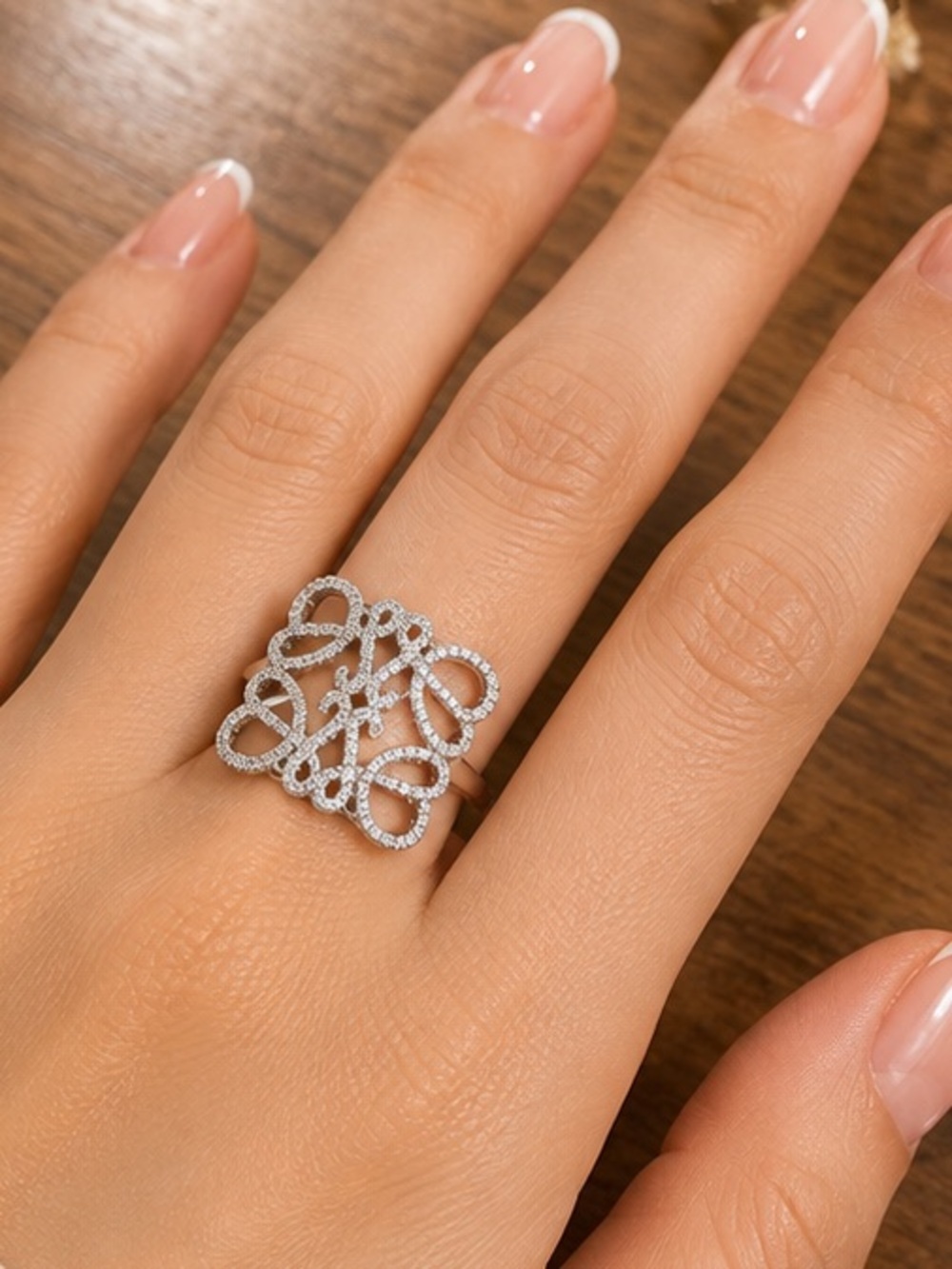 Silver Tone Rhinestone Filigree Statement Ring - Picture 4 of 5